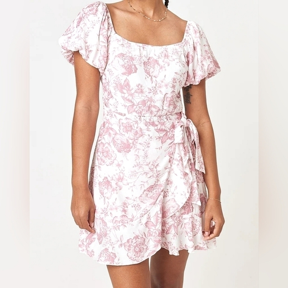 Trixxi White Mini Dress with Pink Floral Print